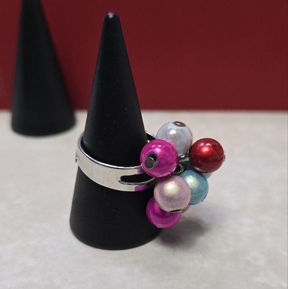 Multicolor Beaded Women's Sliver Tone Ring Size 7 - Picture 7 of 17